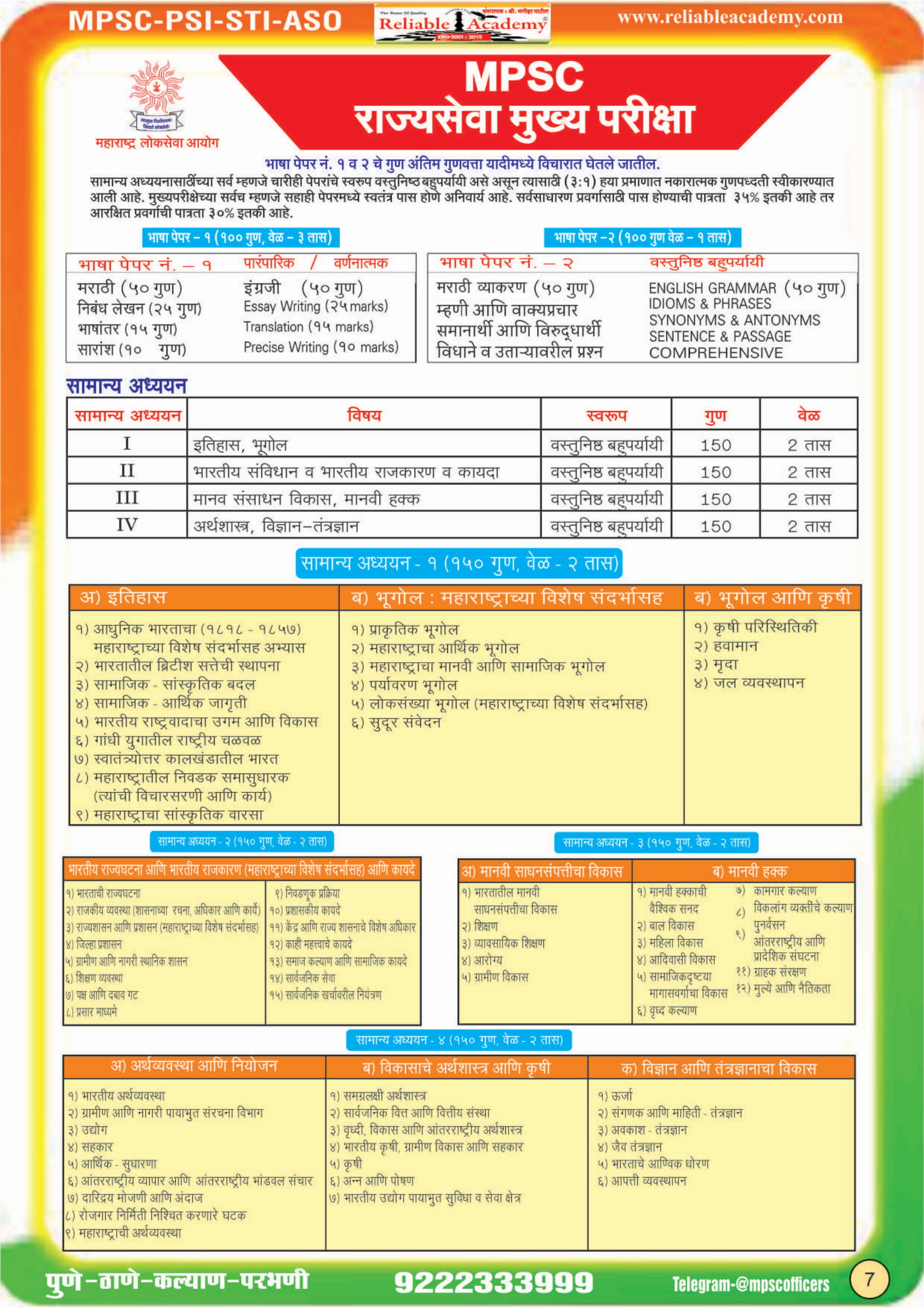 Reliable academy mpsc course